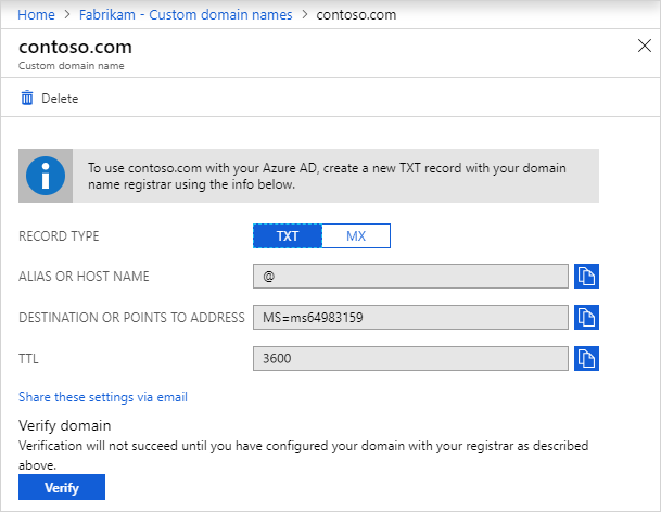 Contoso blade with DNS info