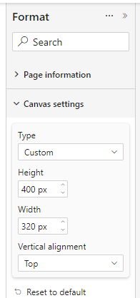 Power BI page size settings